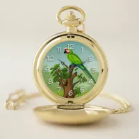 Cute AI Generated Amazon Parrot on Tree Branch Pocket Watch