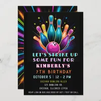 Strike Up Some Fun Neon Glow Bowling Birthday Invitation