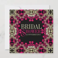 Eastern Bohemian Pink Black Bridal Shower Invitation