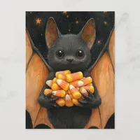 Halloween Bat With Candy Postcard