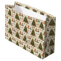 Kittens, Puppies, and Christmas Trees Pattern Large Gift Bag