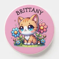 Cute  Orange Kitty Cat in Flowers Personalized PopSocket