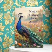 Colorful Peacock Aunt's Personalized Birthday Card