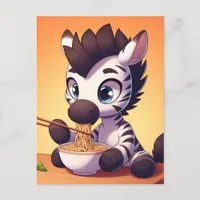 Kawaii Zebra Eating Ramen Postcard