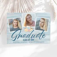 Modern 3 Photo Beach Theme Graduation Announcement