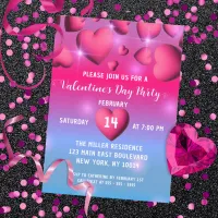 Pink Hearts And Sparkles Valentine's Day Party Invitation