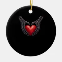 Skeleton Hand Heart Ceramic Ornament