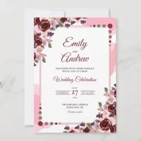 Burgundy Frame Elegant Floral Watercolor Wedding Invitation