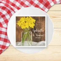 Yellow Daisies in Mason Jar Country Barn Wedding Napkins