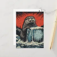 Surreal Angry otter breaking ice Postcard
