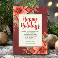 Elegant Red Poinsettia Christmas  Holiday Card