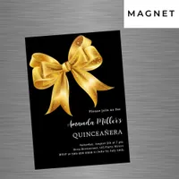 Black gold bow Quinceanera luxury Magnetic Invitation