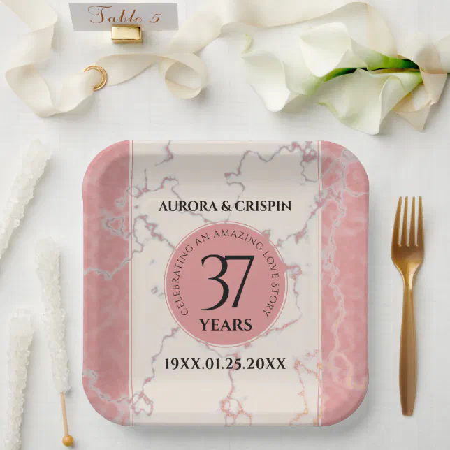 Elegant 37th Alabaster Wedding Anniversary Paper Plates