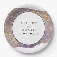 Iridescent Purple Gold Glitter Wedding Paper Plate