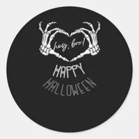 Hey, Boo! Happy Halloween Skeleton Hand Heart Clas Classic Round Sticker