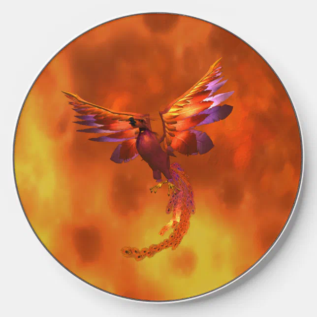 Colorful Phoenix Flying Against a Fiery Background Wireless Charger