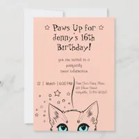 Sweet 16 Cat-Themed Birthday  Invitation