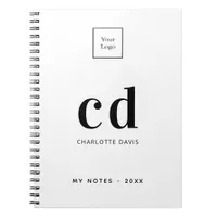 Logo white black monogram initials business notebook