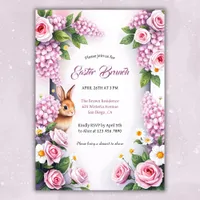 Watercolor Floral Bunny Easter Brunch Invitation