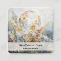 *~* Ethereal FULL Moon Flowers QR Floral AP70 Square Business Card