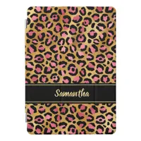 Elegant Pink Leopard Black Gold Foil Personalized iPad Pro Cover