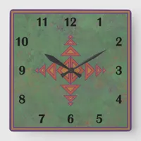 Southwest Sagebrush Green Geometric Regular Style  Square Wall Clock