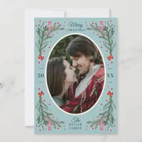 Elegant Watercolor 2 Photo Christmas 2021 Flat lue Holiday Card