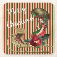 Merry Christmas Vintage Alice Square Paper Coaster