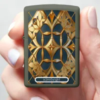 Azure Allure" Personalized Gold  Green Geometric Zippo Lighter