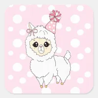 Cute Llama with Birthday Hat Square Sticker