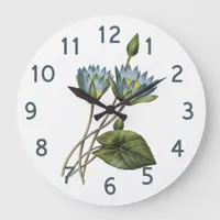 Redoute Blue Lotus Floral Watercolor Large Clock