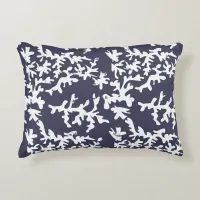 Tropical Coral Reef Navy Blue and White Aquatic Accent Pillow