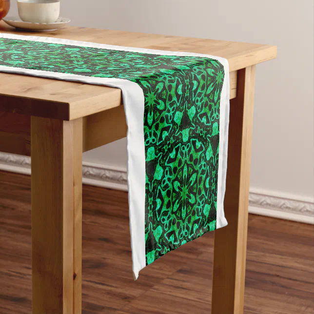 Green geometric glitter pattern short table runner