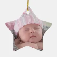 Baby's First Christmas Baby Photo Pink Christmas Ceramic Ornament