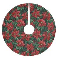 Large Red and Green Poinsettias Digital Art Brushed Polyester Tree Skirt