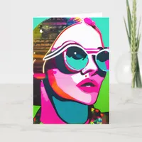 Cool Lady in Sunglasses Colorful Abstract Art Card