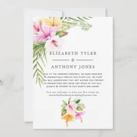 Tropical Floral Beach Wedding Reduced Guest List Announcement