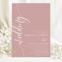 Dusty Rose Elegant Calligraphy Script Wedding Invitation