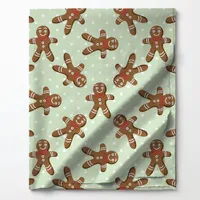 Gingerbread Man Polka Dot On Light Green Christmas Fabric