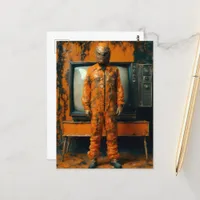 Orange Man Orange Suit Abandoned TVs Postcard