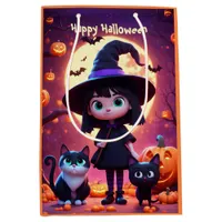 Cute little witch with cats and pumpkins, custom  medium gift bag