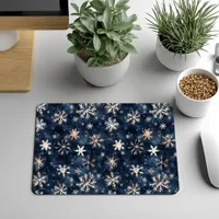 Simple Dark Blue with Snowflakes Mouse Pad