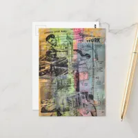 Retro Colorful Woodworking mixed media collage  Postcard