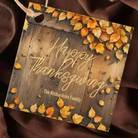 Yellow Fall Leaves on Barn Wood Thanksgiving Favor Tags