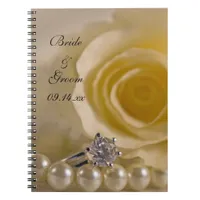 White Rose, Engagement Ring and Pearls Wedding Notebook