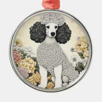 Poodle in Whimsical Flowers  Metal Ornament