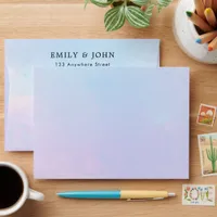 Lilac Pink & Blue Watercolor Name Address Wedding Envelope