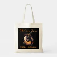 Personalized Cat Lovers Black Cat Happy Halloween  Tote Bag