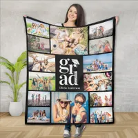 Grad Multiple Photo Collage Memories Fleece Blanket