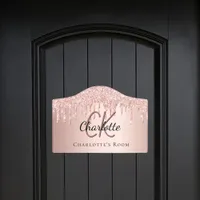 Rose gold glitter drips custom monogram name door sign